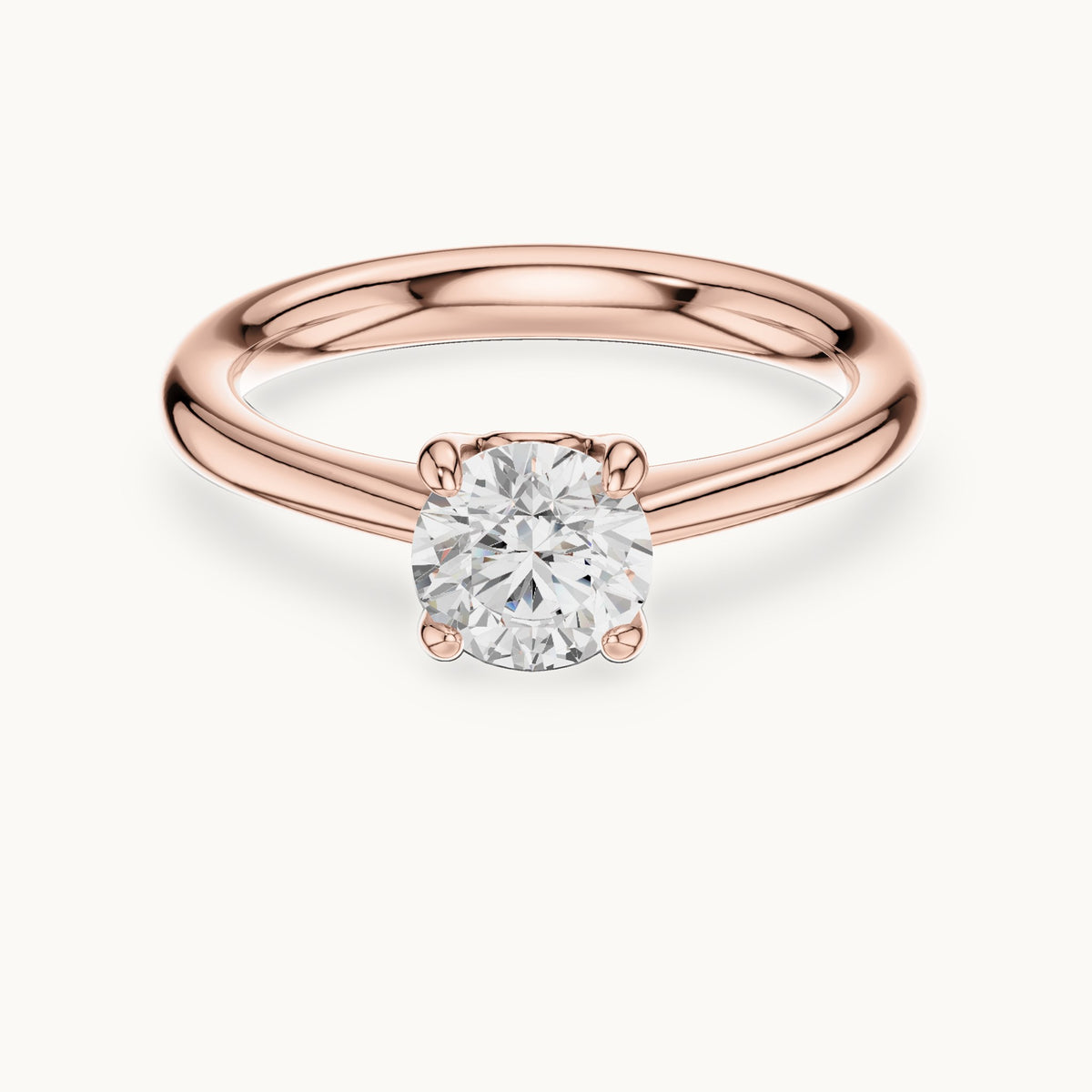 Round lab-grown diamond swirl-gallery four-prong solitaire engagement ring in rose gold, 0.85 CT TW, view 4