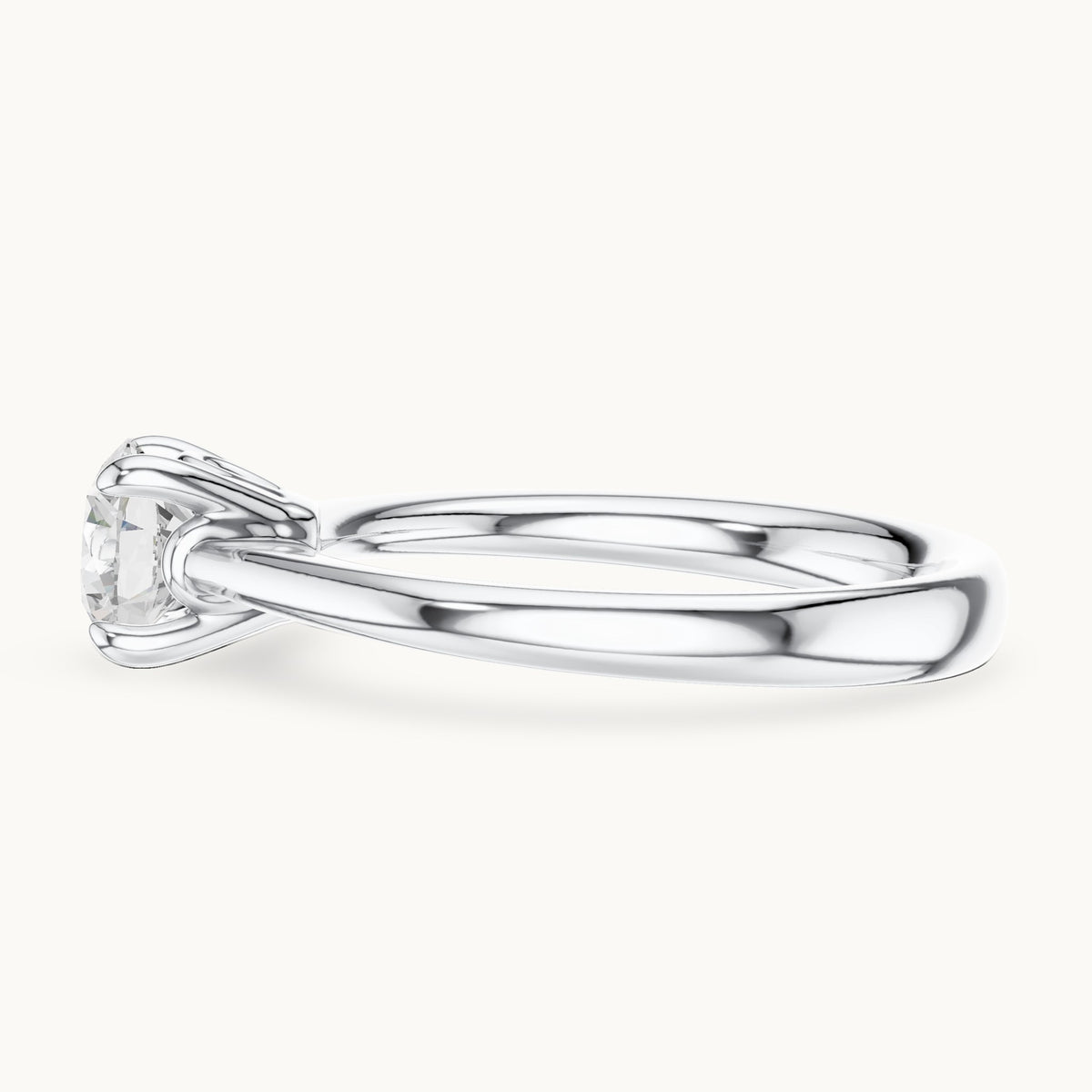 Round lab-grown diamond swirl-gallery four-prong solitaire engagement ring in white gold, 0.85 CT TW, view 3