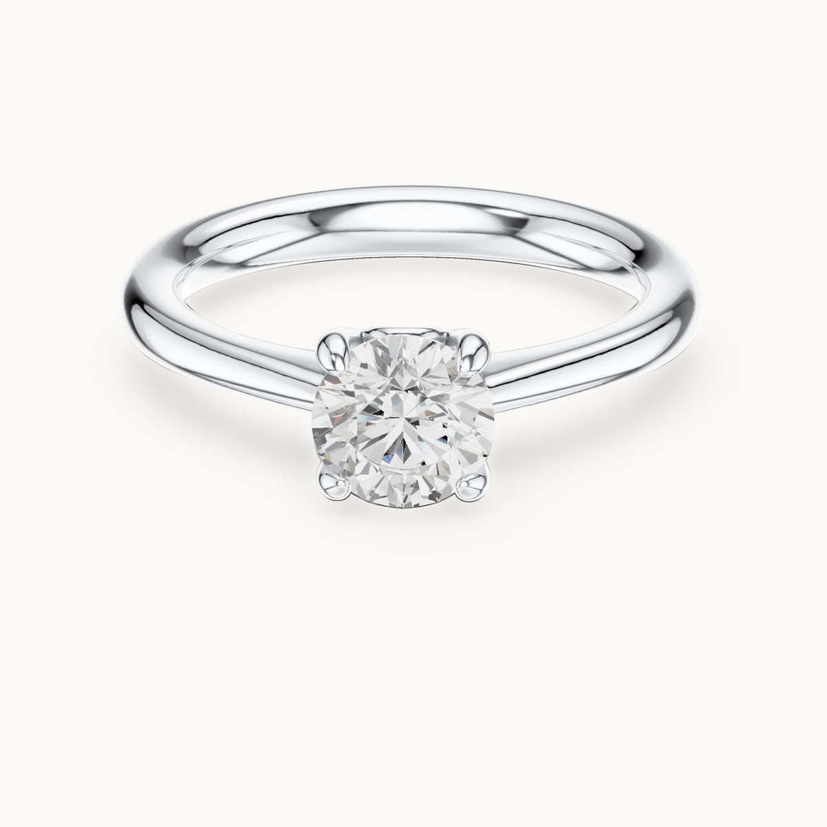 Round lab-grown diamond swirl-gallery four-prong solitaire engagement ring in white gold, 0.85 CT TW, view 4