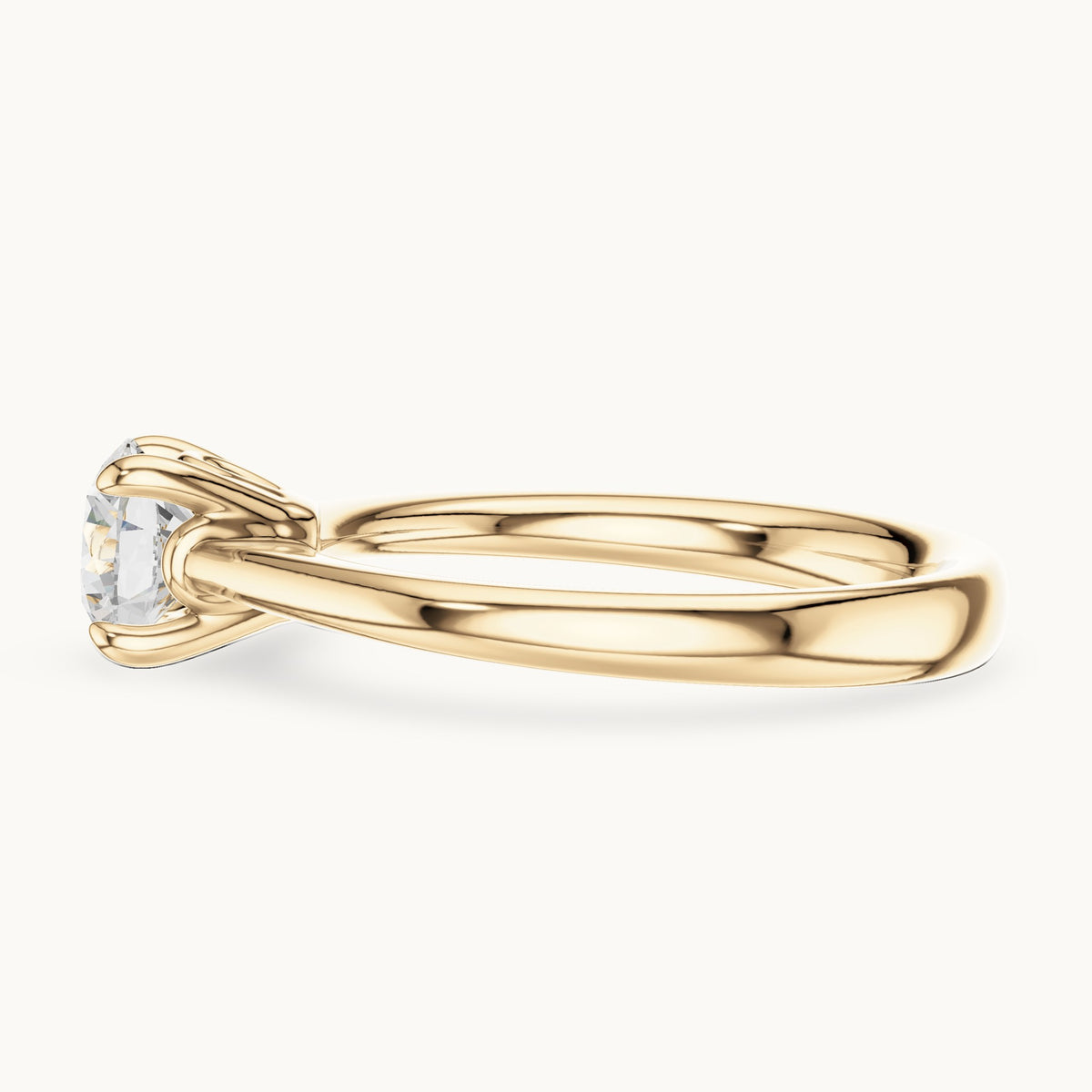 Round lab-grown diamond swirl-gallery four-prong solitaire engagement ring in yellow gold, 0.85 CT TW, view 3
