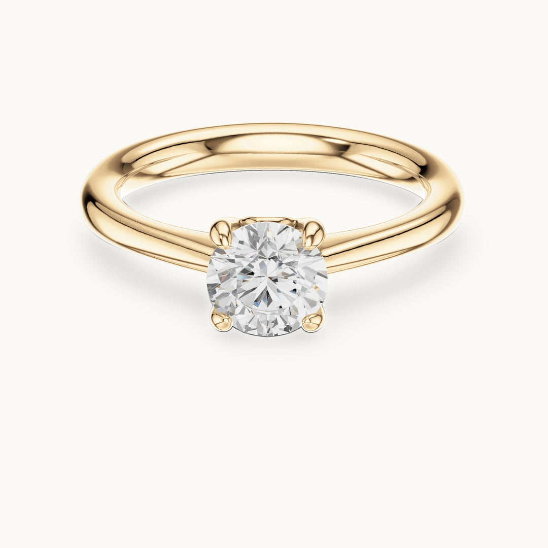 Round lab-grown diamond swirl-gallery four-prong solitaire engagement ring in yellow gold, 0.85 CT TW, view 4