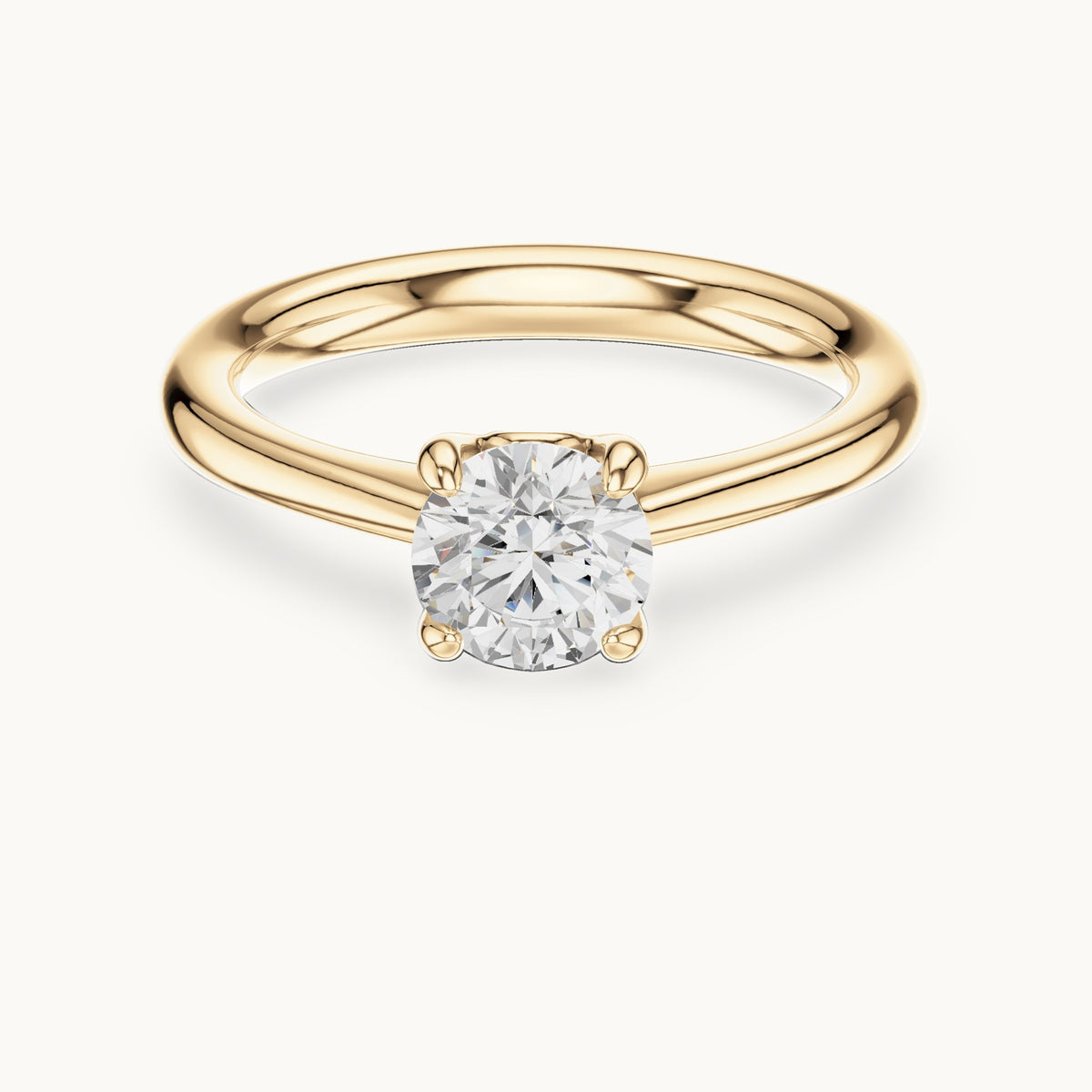 Round lab-grown diamond swirl-gallery four-prong solitaire engagement ring in yellow gold, 0.85 CT TW, view 4