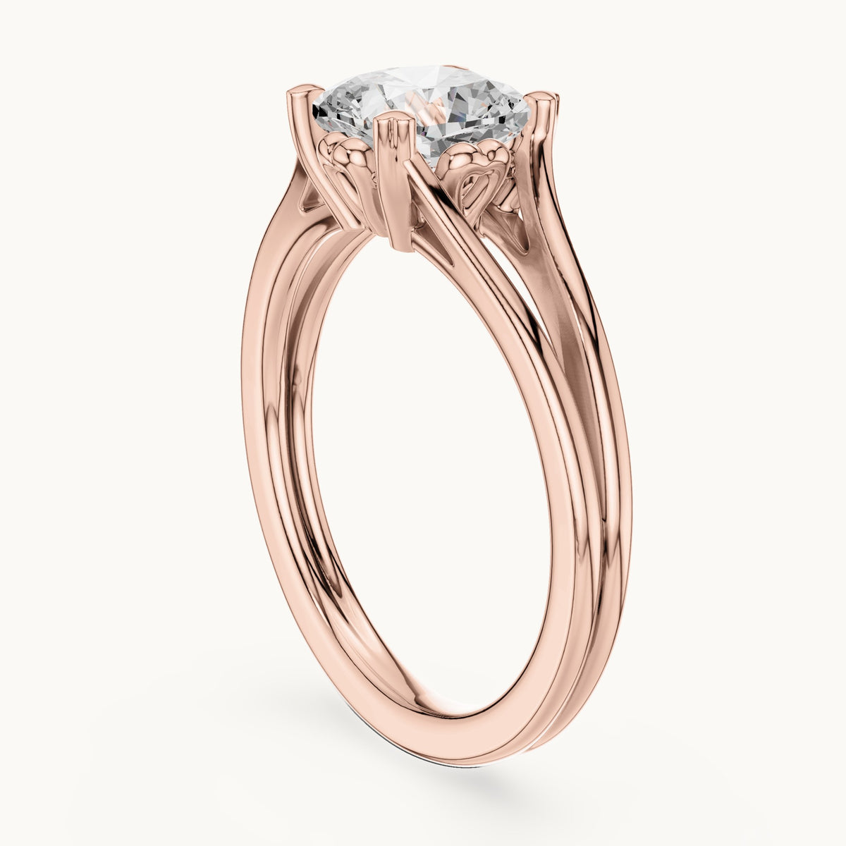 Cushion-cut lab-grown diamond split shank solitaire engagement ring in rose gold, 1.24 CT TW, view 1