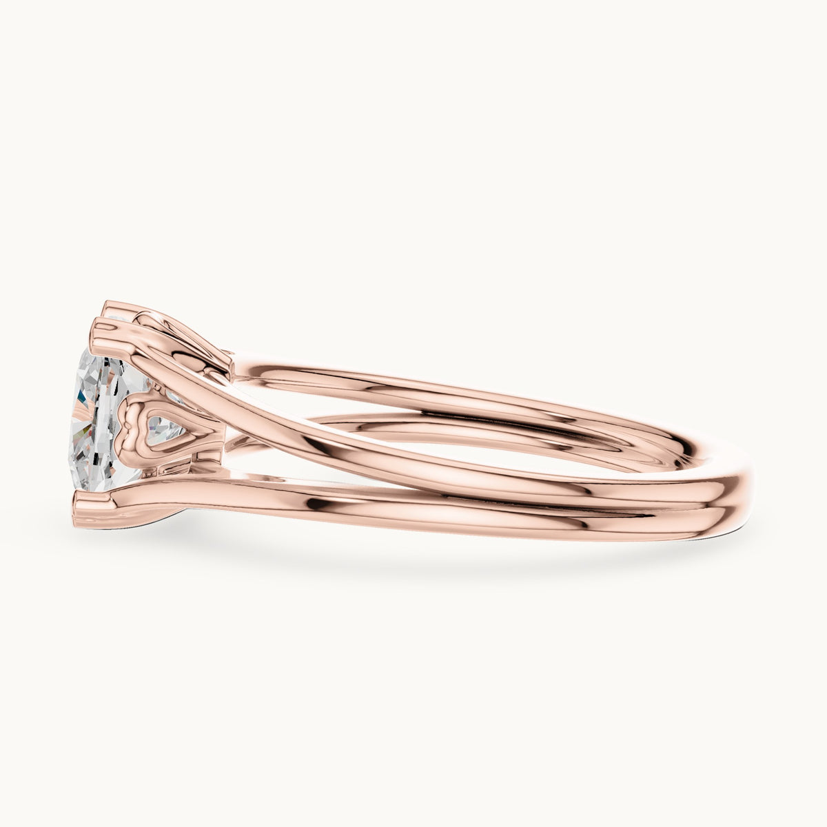 Cushion-cut lab-grown diamond split shank solitaire engagement ring in rose gold, 1.24 CT TW, view 3