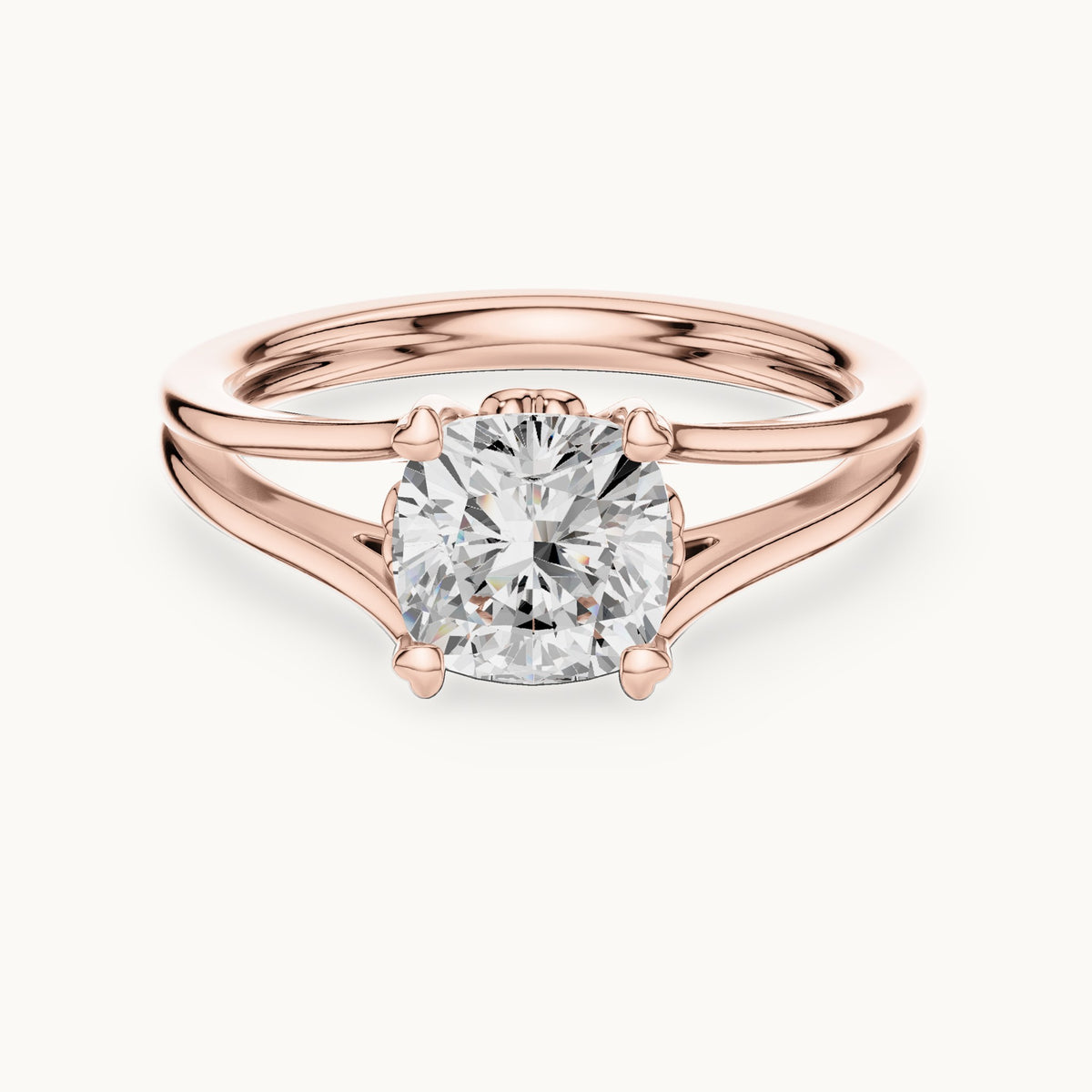 Cushion-cut lab-grown diamond split shank solitaire engagement ring in rose gold, 1.24 CT TW, view 4
