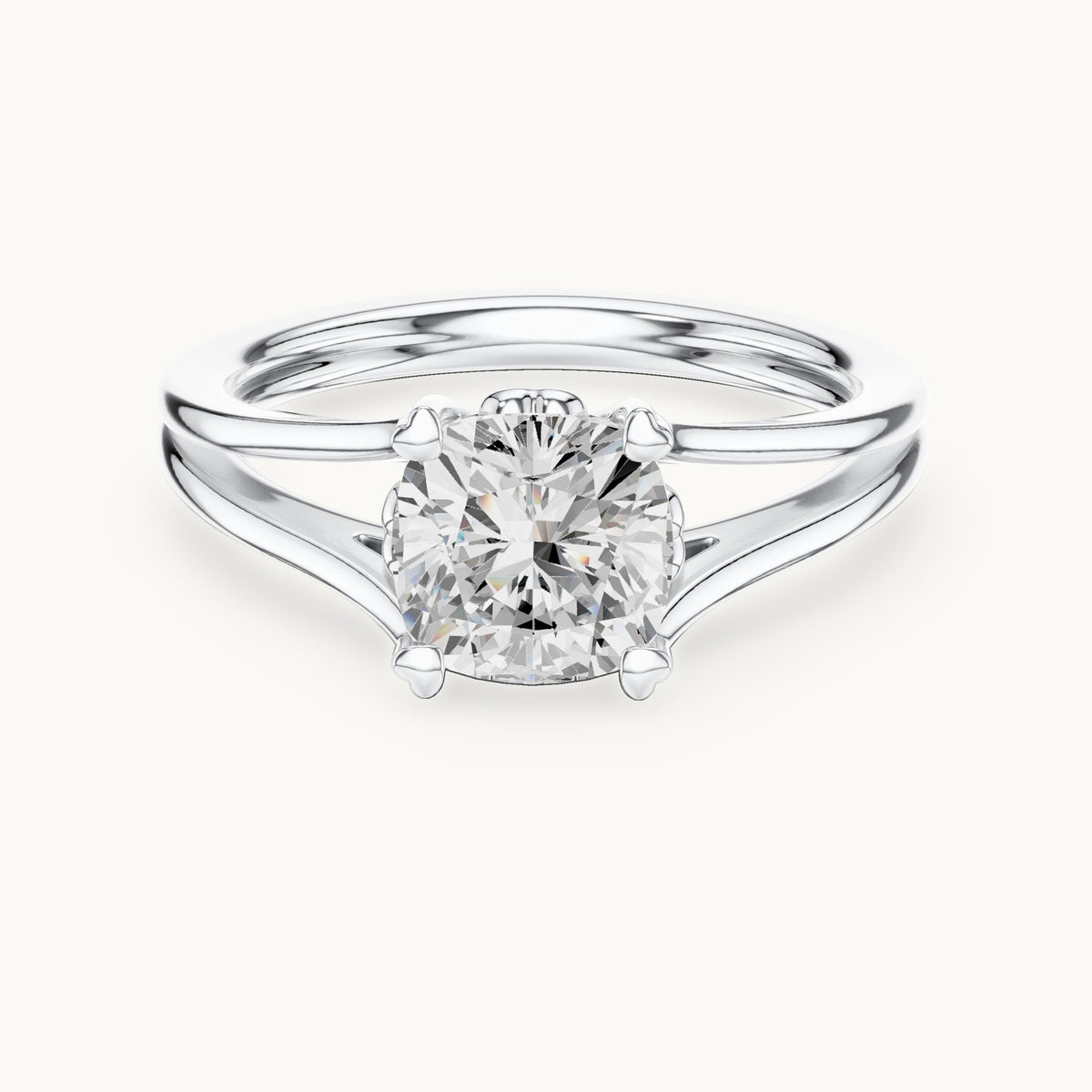 Cushion-cut lab-grown diamond split shank solitaire engagement ring in white gold, 1.24 CT TW, view 4