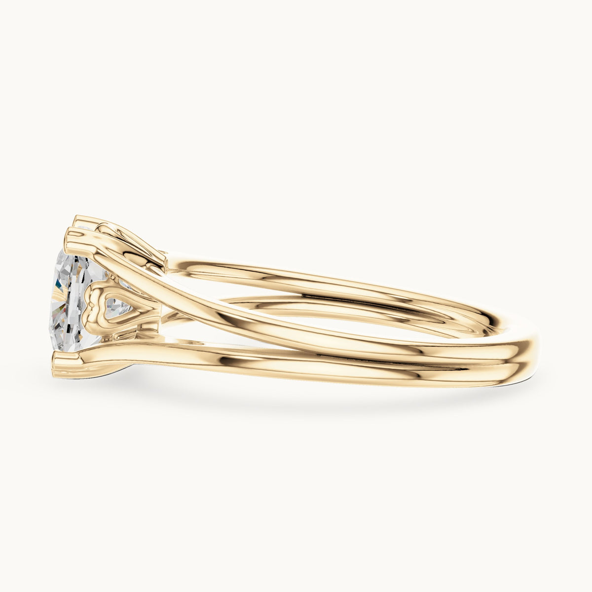 Cushion-cut lab-grown diamond split shank solitaire engagement ring in yellow gold, 1.24 CT TW, view 3