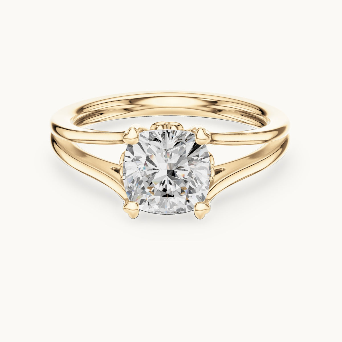 Cushion-cut lab-grown diamond split shank solitaire engagement ring in yellow gold, 1.24 CT TW, view 4