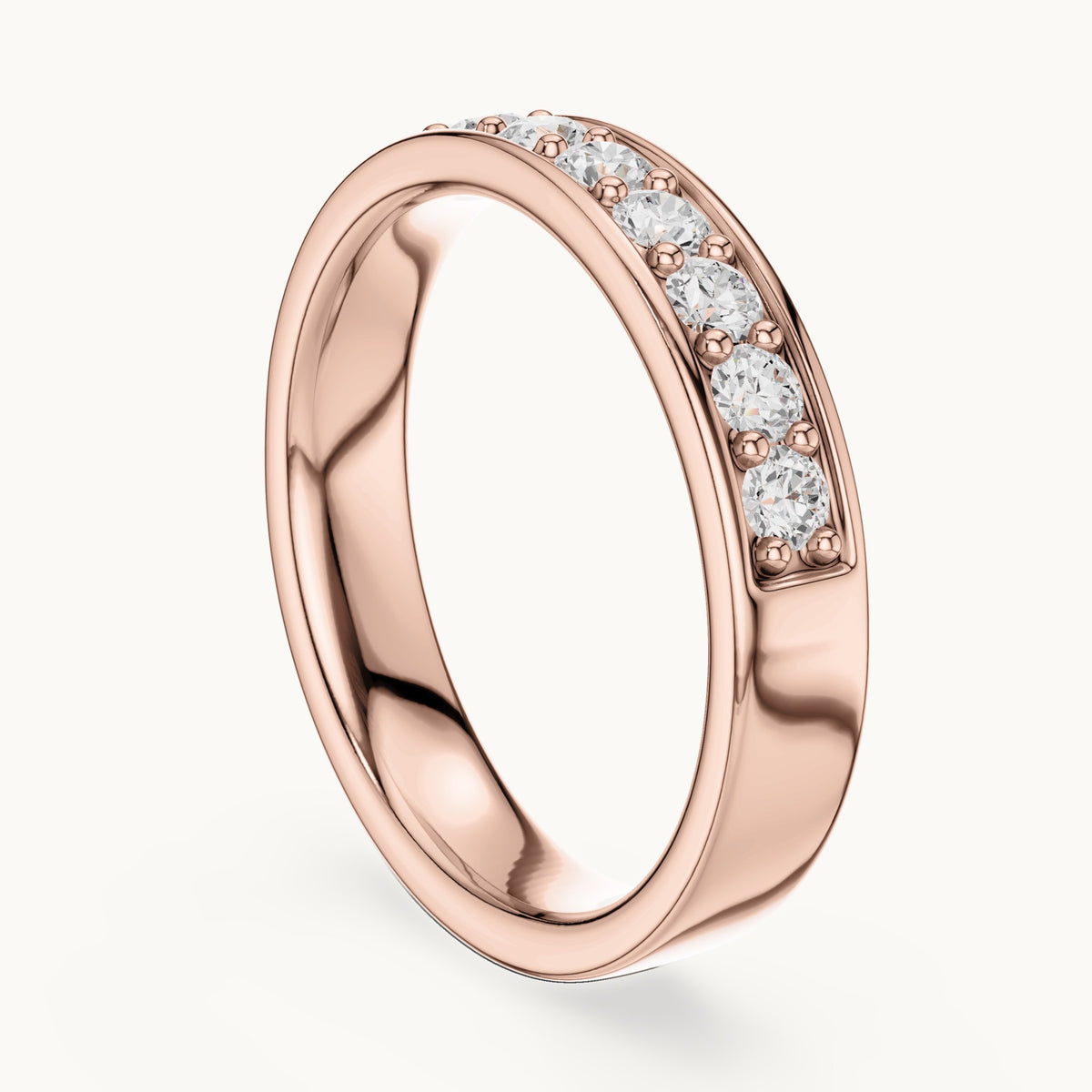 Round lab-grown diamond channel-set band in rose gold, 0.49 CT TW, view 1