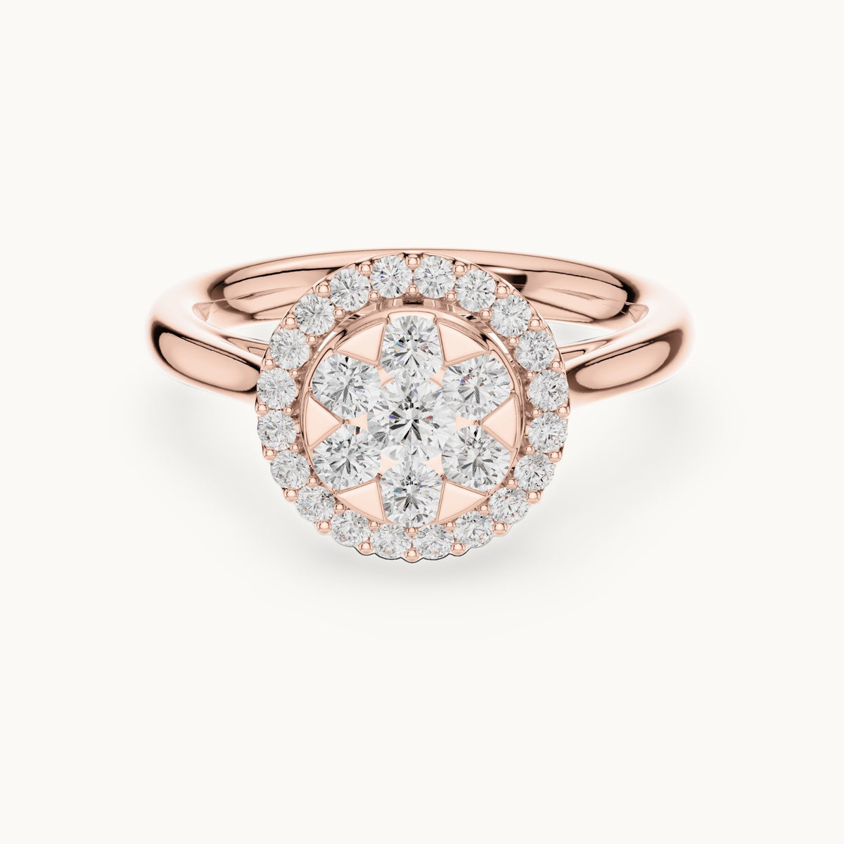 Round lab-grown diamond cluster halo ring in rose gold, 0.72 CT TW, view 4