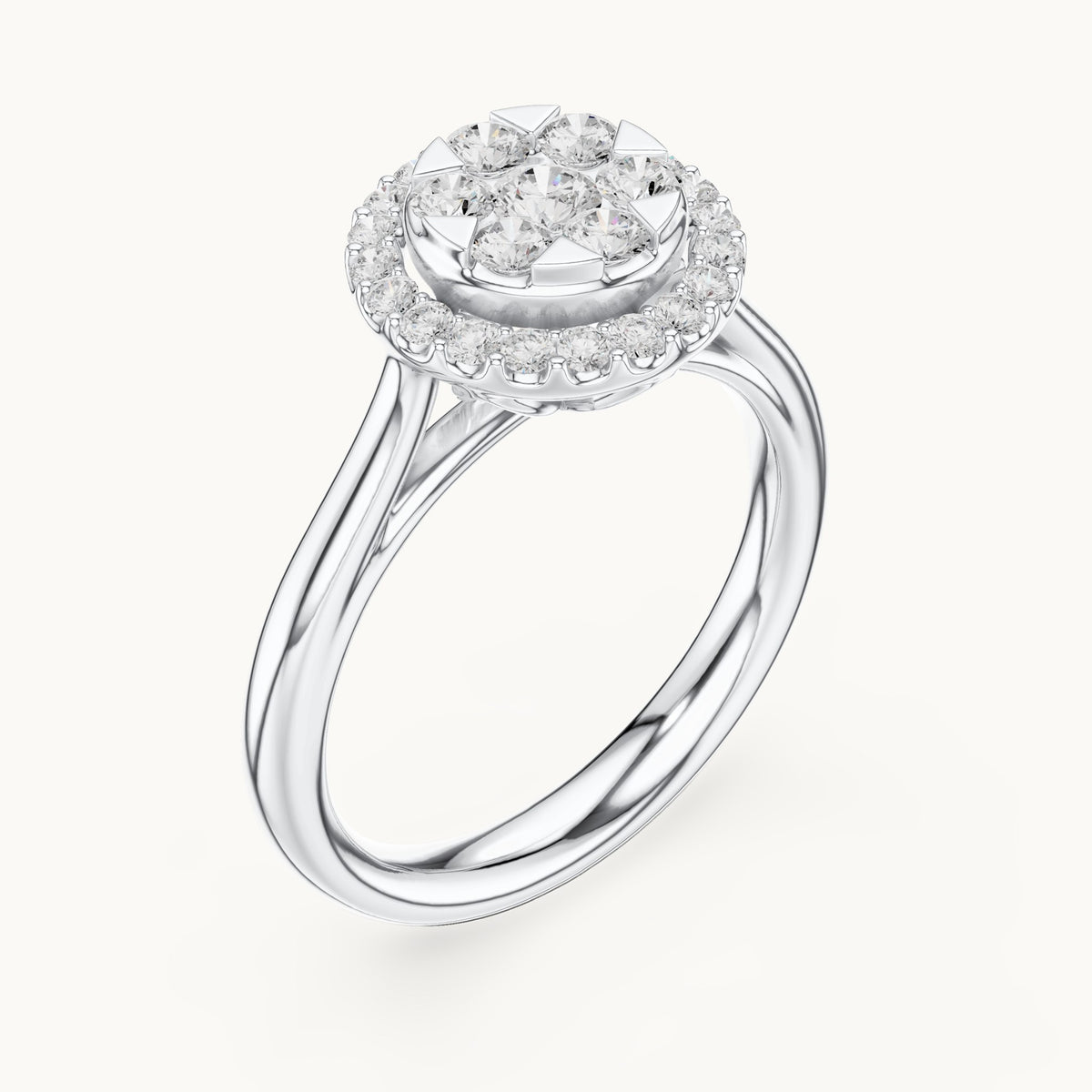 Round lab-grown diamond cluster halo ring in white gold, 0.72 CT TW, view 2