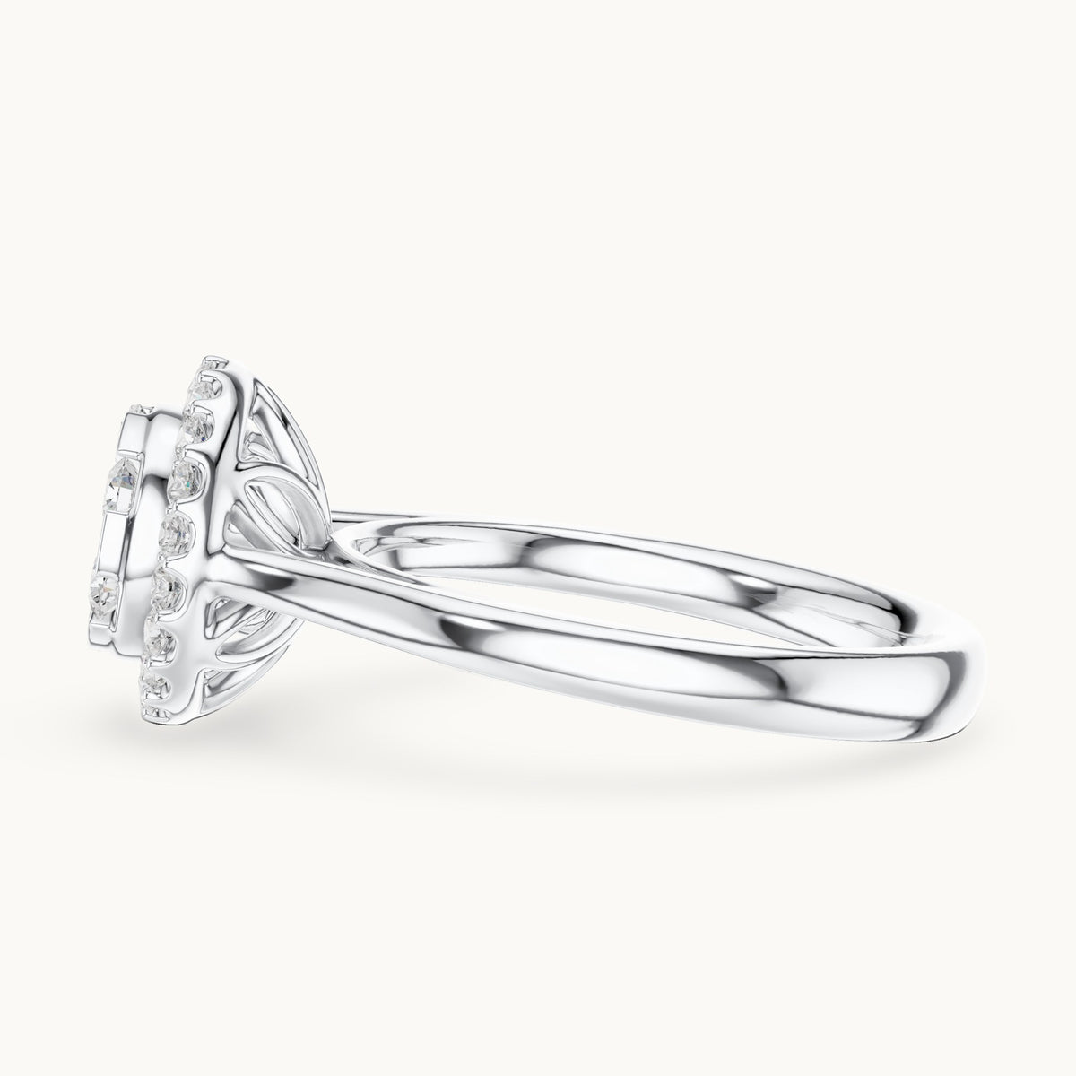 Round lab-grown diamond cluster halo ring in white gold, 0.72 CT TW, view 3
