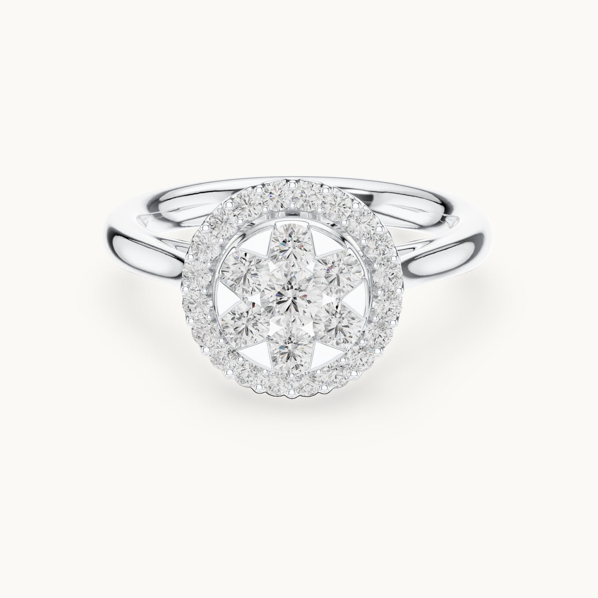 Round lab-grown diamond cluster halo ring in white gold, 0.72 CT TW, view 4