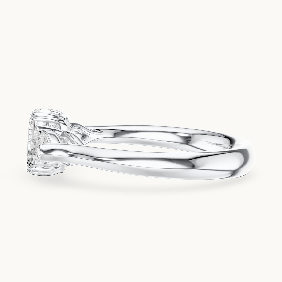 Emerald and pear lab-grown diamond three-stone engagement ring in white gold, 0.89 CT TW, view 3