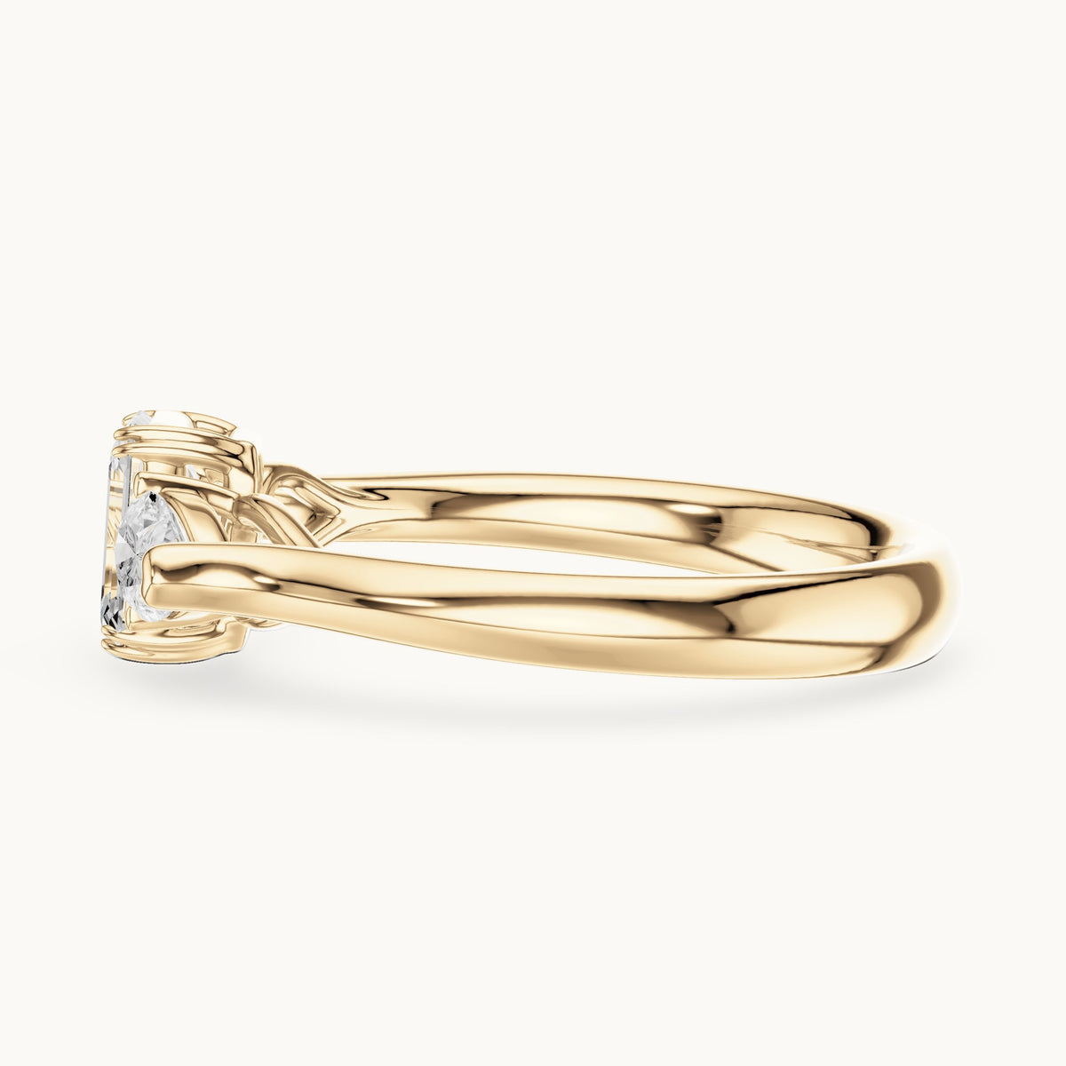 Emerald and pear lab-grown diamond three-stone engagement ring in yellow gold, 0.89 CT TW, view 3