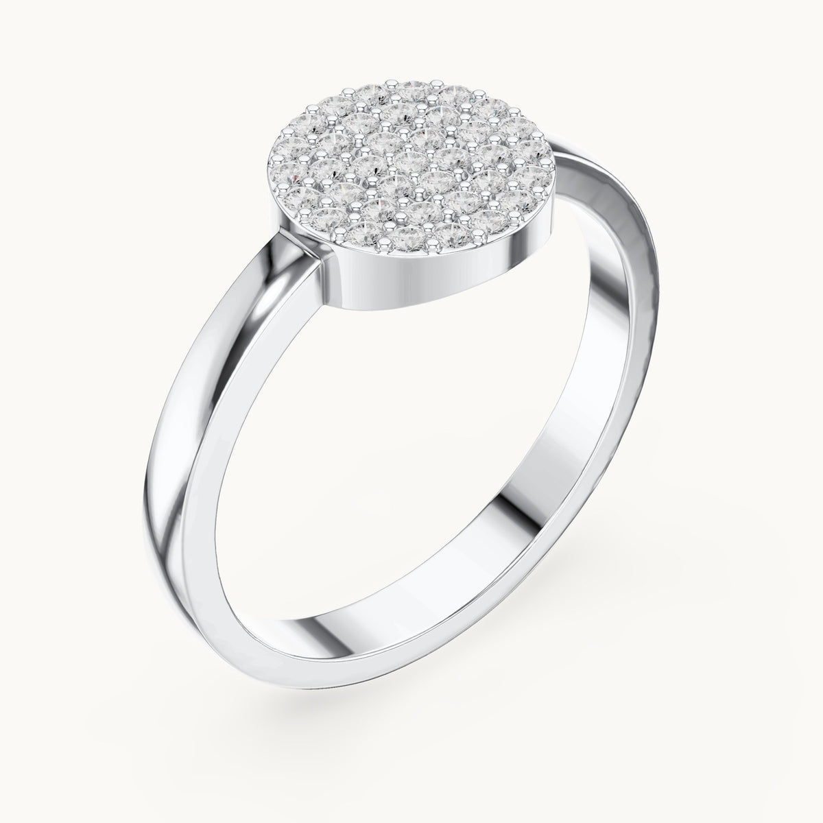 Round lab-grown diamond pavé disc ring in white gold, 0.22 CT TW, view 2
