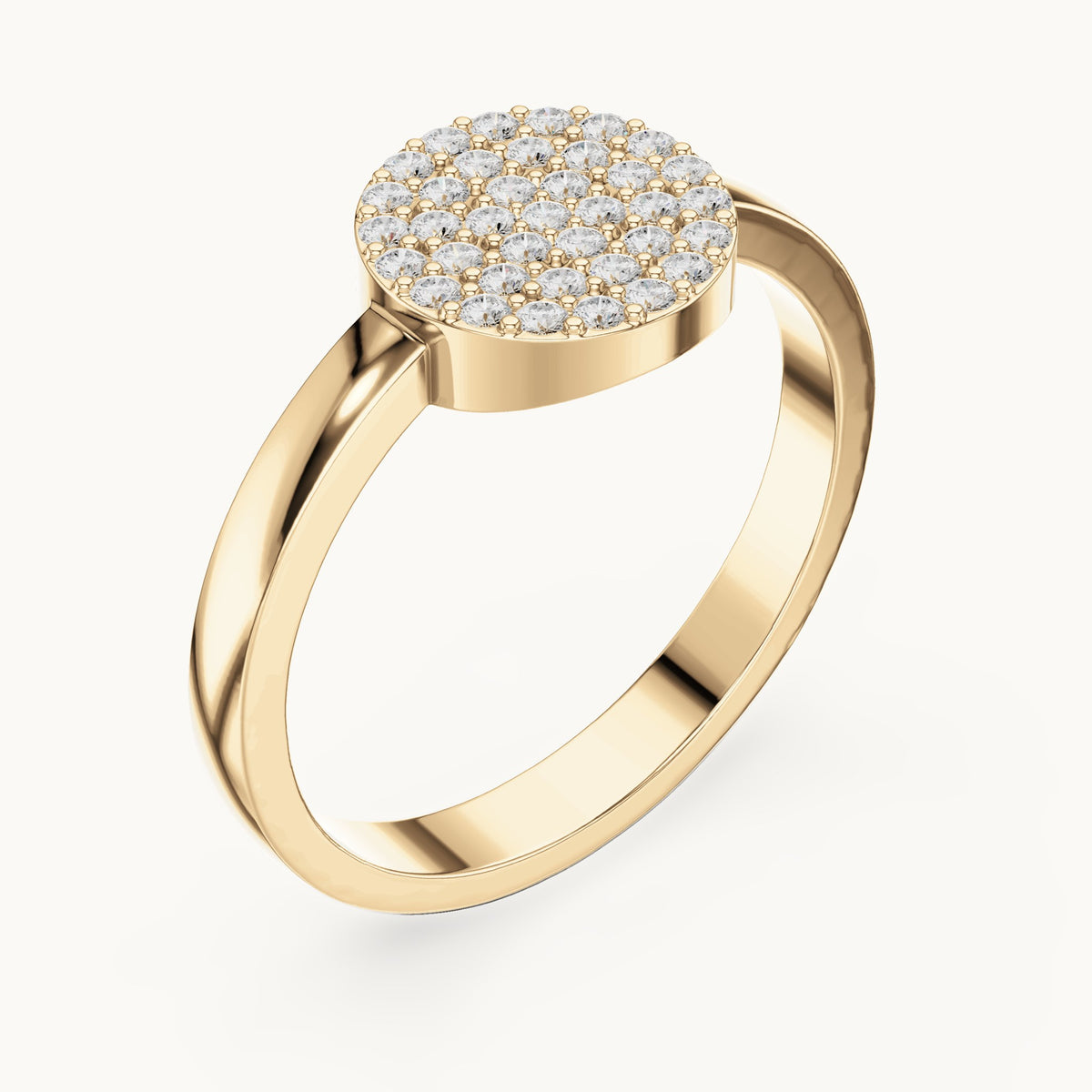 Round lab-grown diamond pavé disc ring in yellow gold, 0.22 CT TW, view 2
