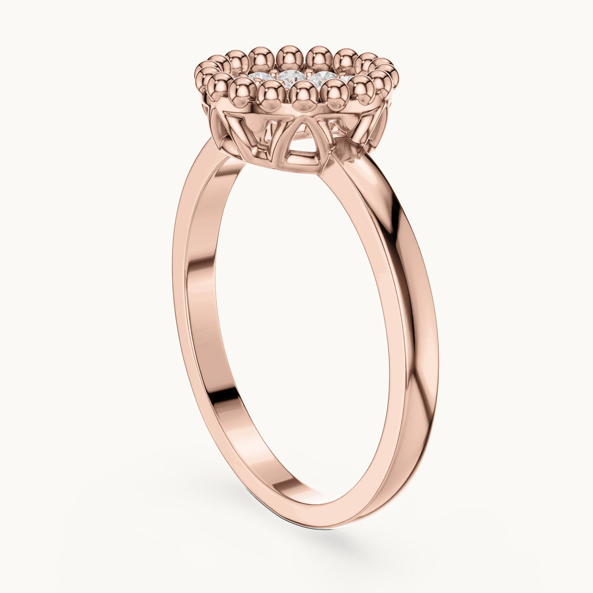 Round lab-grown diamond cluster ring with beaded frame in rose gold, 0.17 CT TW, view 1