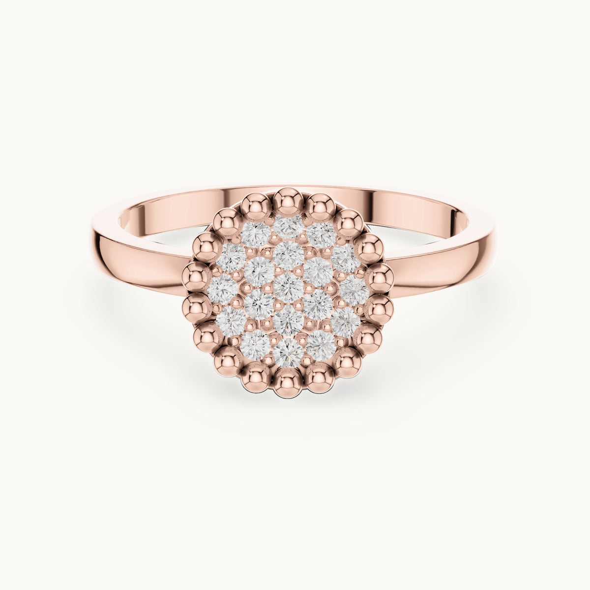Round lab-grown diamond cluster ring with beaded frame in rose gold, 0.17 CT TW, view 4