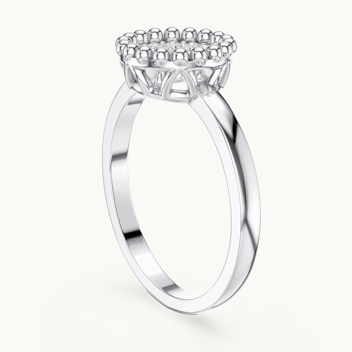 Round lab-grown diamond cluster ring with beaded frame in white gold, 0.17 CT TW, view 1