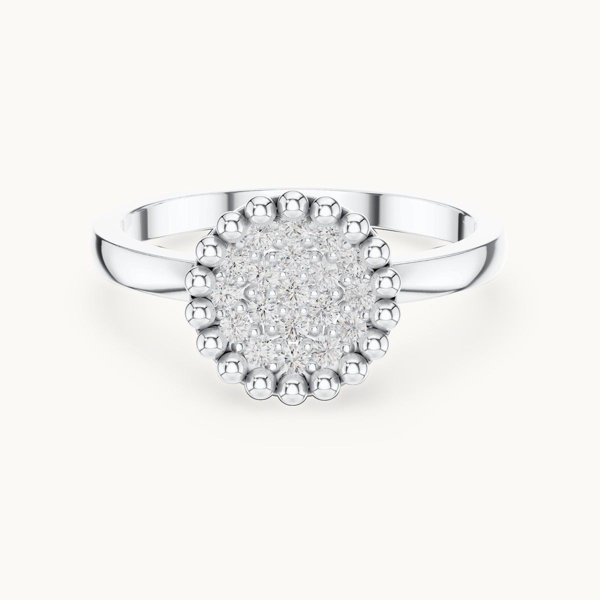 Round lab-grown diamond cluster ring with beaded frame in white gold, 0.17 CT TW, view 4
