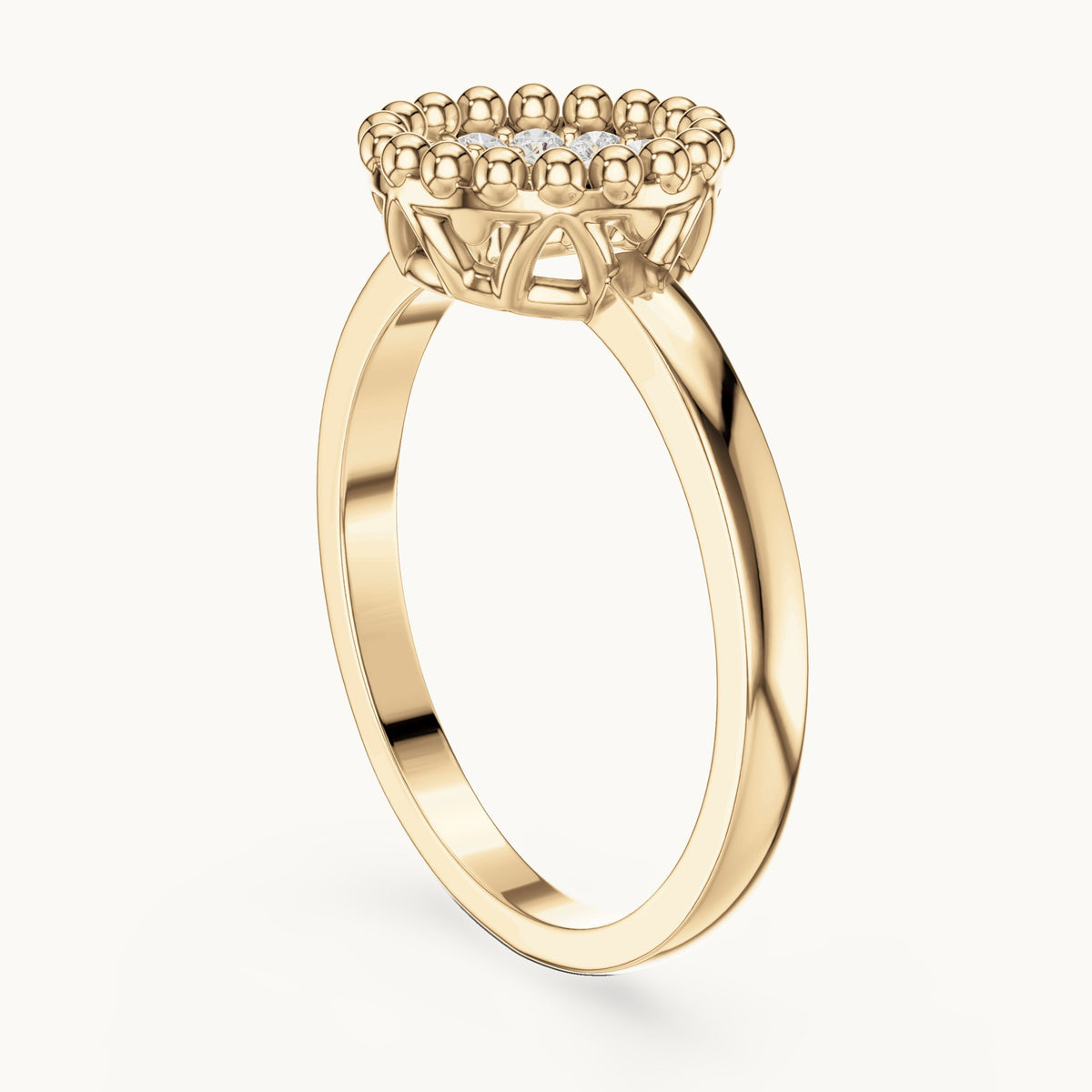 Round lab-grown diamond cluster ring with beaded frame in yellow gold, 0.17 CT TW, view 1
