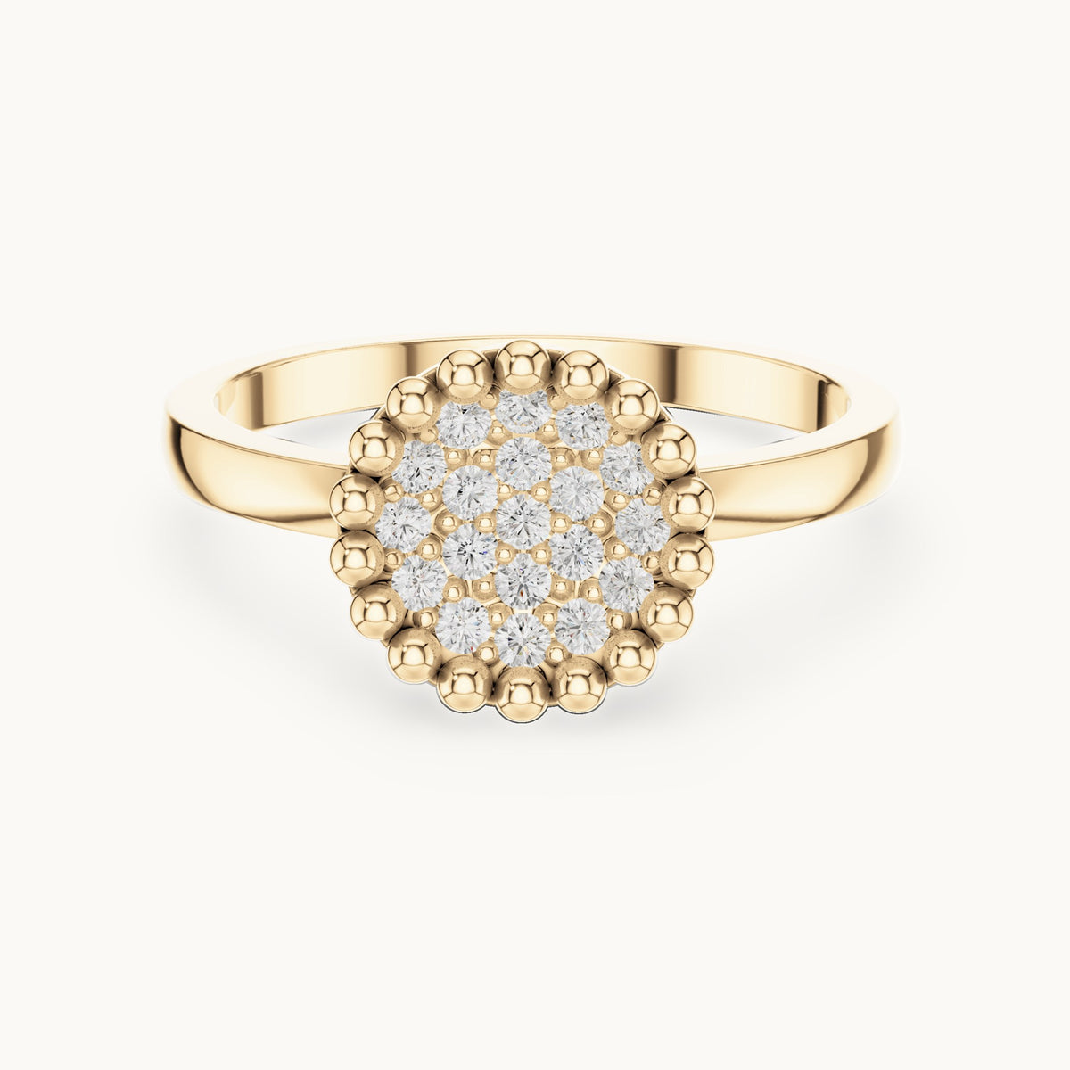 Round lab-grown diamond cluster ring with beaded frame in yellow gold, 0.17 CT TW, view 4