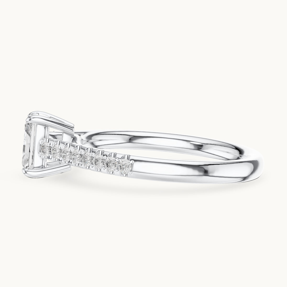 Radiant-cut lab-grown diamond engagement ring with pavé shoulders in white gold, 0.82 CT TW, view 3