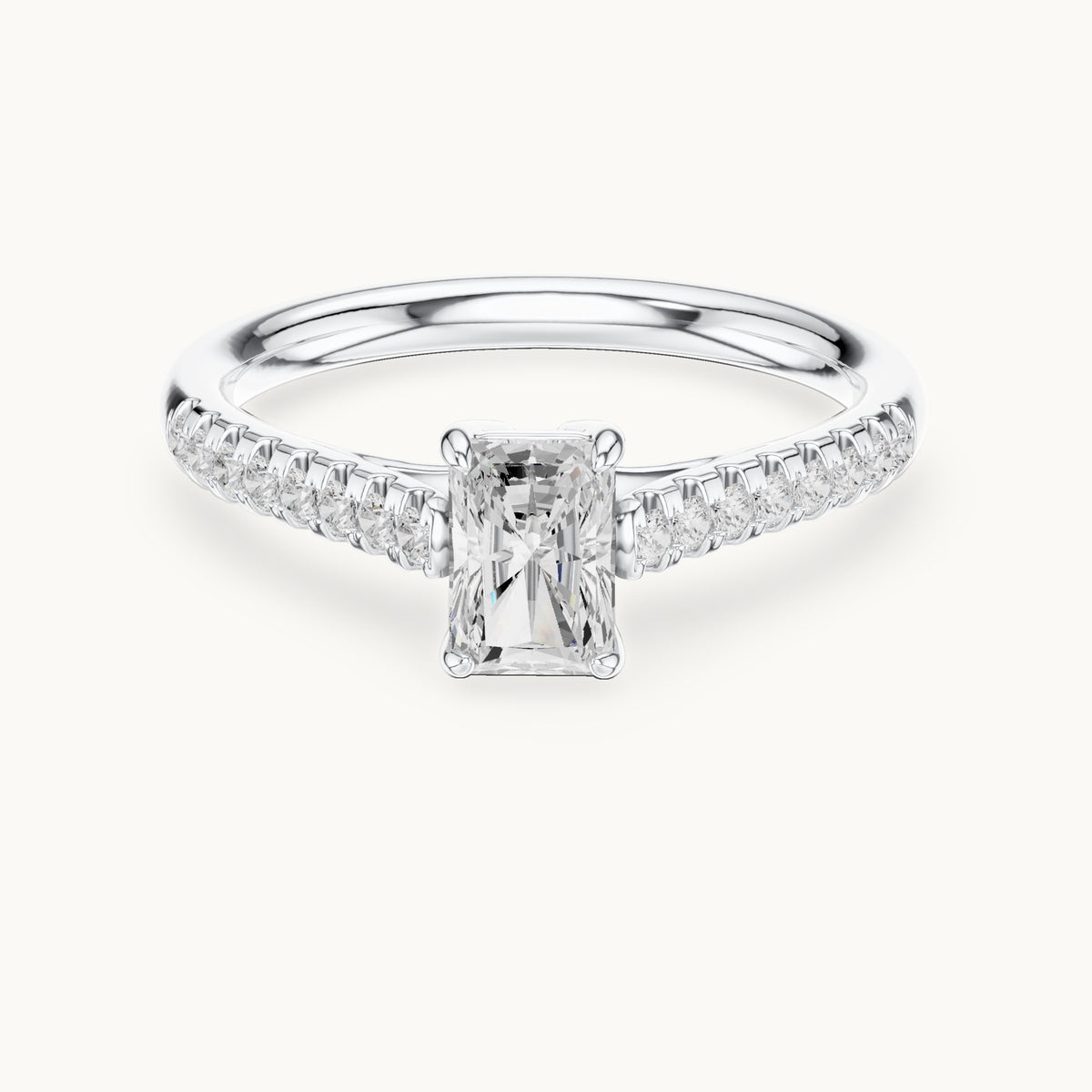 Radiant-cut lab-grown diamond engagement ring with pavé shoulders in white gold, 0.82 CT TW, view 4