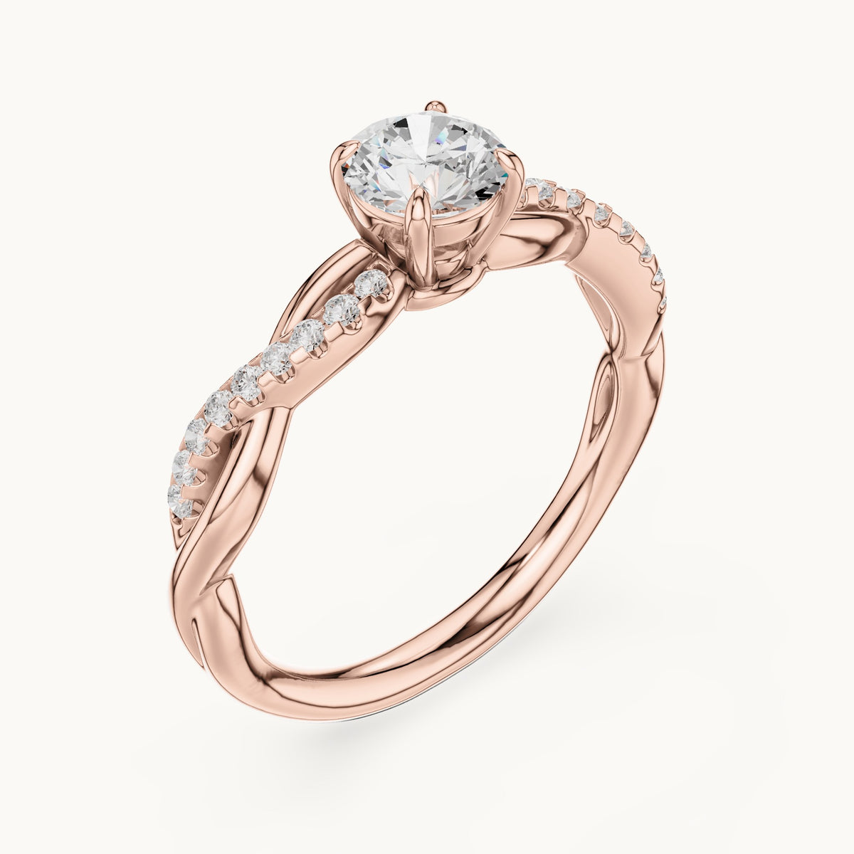 Round lab-grown diamond twisted pavé engagement ring in rose gold, 0.76 CT TW, view 2