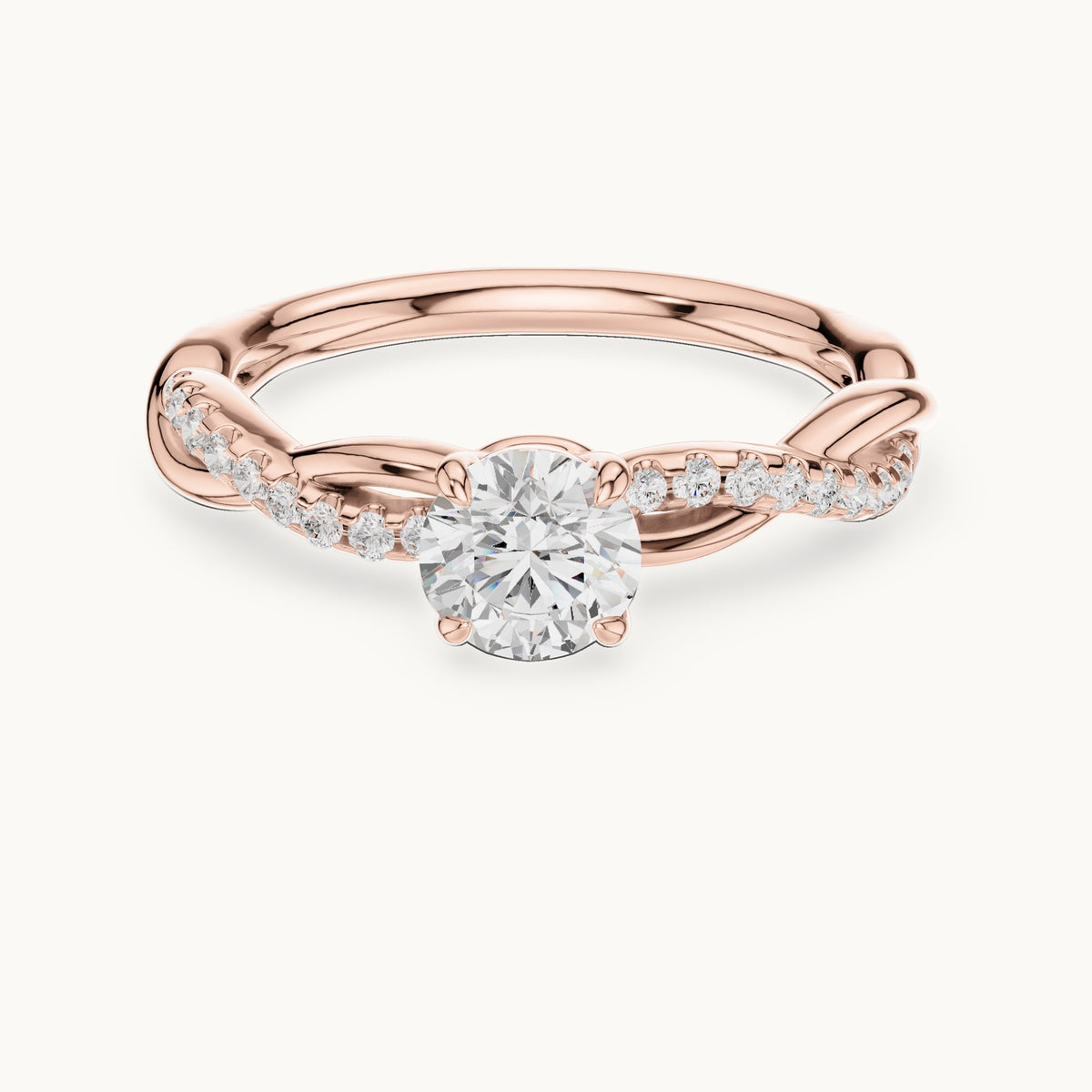 Round lab-grown diamond twisted pavé engagement ring in rose gold, 0.76 CT TW, view 4