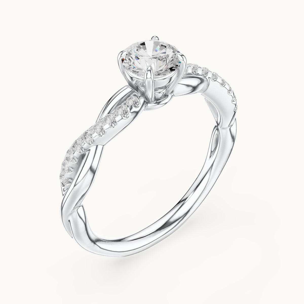 Round lab-grown diamond twisted pavé engagement ring in white gold, 0.76 CT TW, view 2