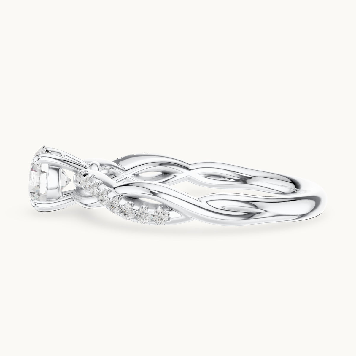 Round lab-grown diamond twisted pavé engagement ring in white gold, 0.76 CT TW, view 3