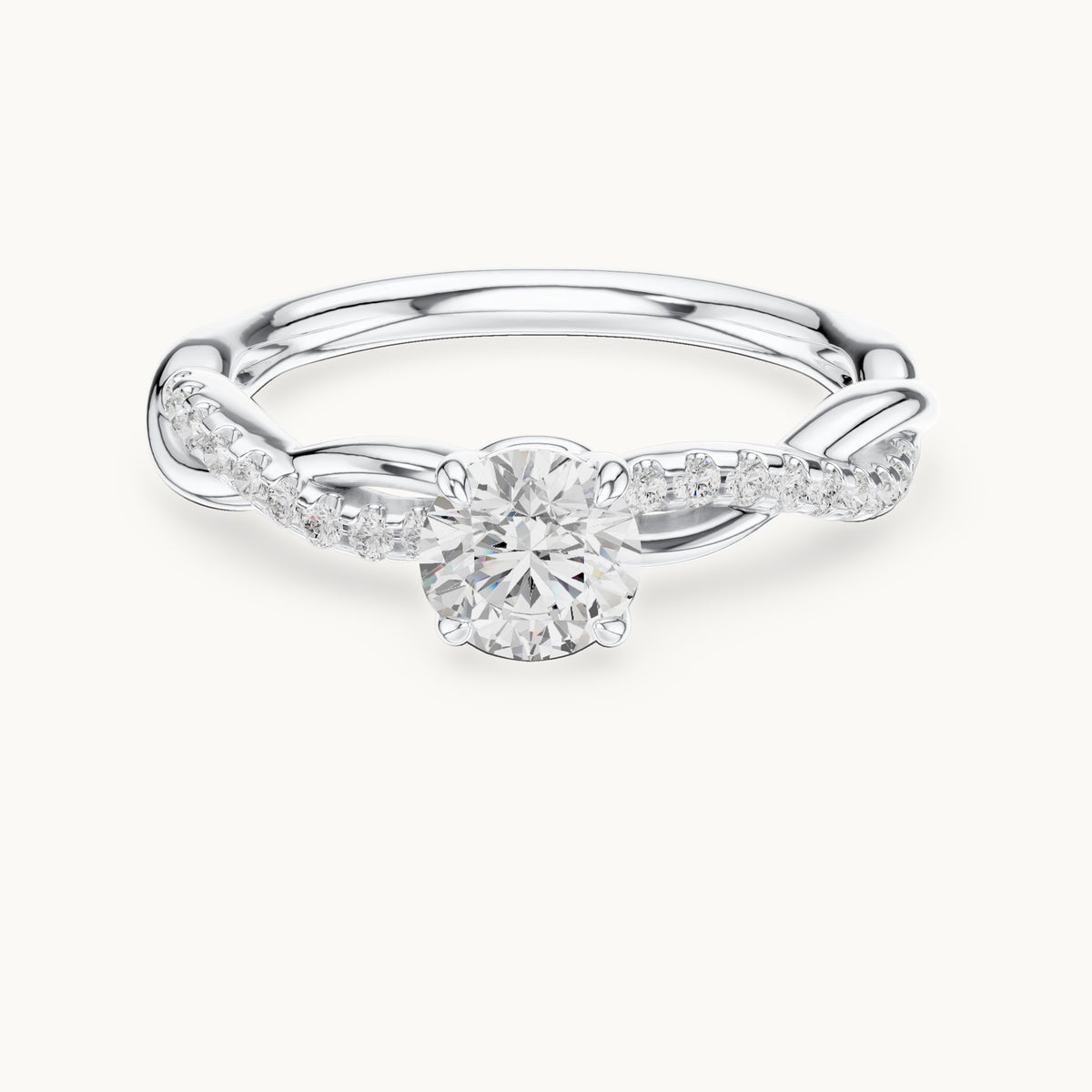 Round lab-grown diamond twisted pavé engagement ring in white gold, 0.76 CT TW, view 4