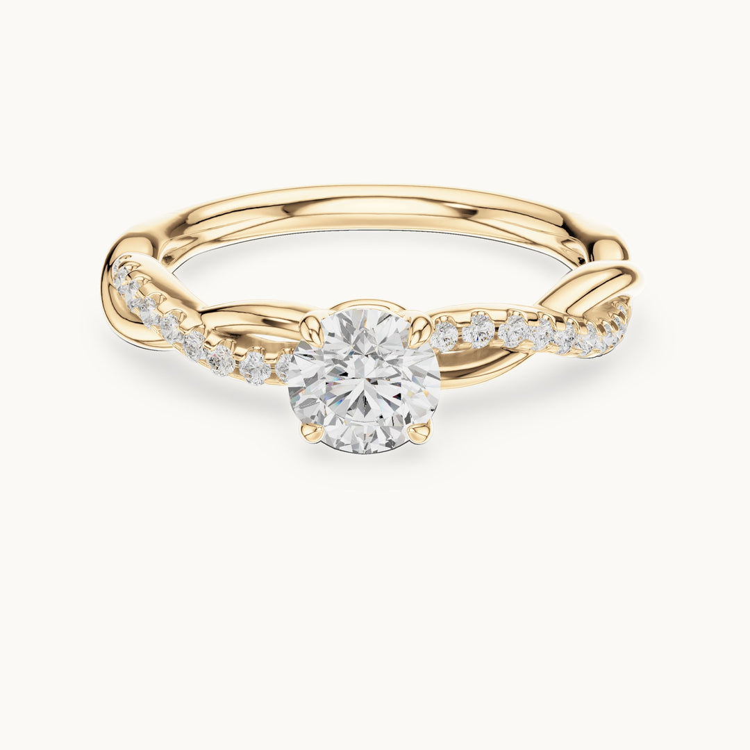 Round lab-grown diamond twisted pavé engagement ring in yellow gold, 0.76 CT TW, view 4