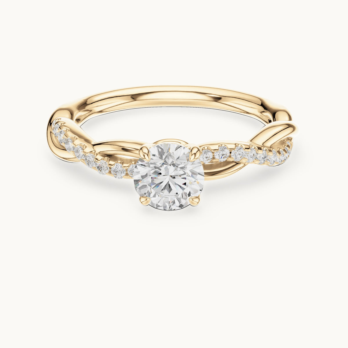 Round lab-grown diamond twisted pavé engagement ring in yellow gold, 0.76 CT TW, view 4