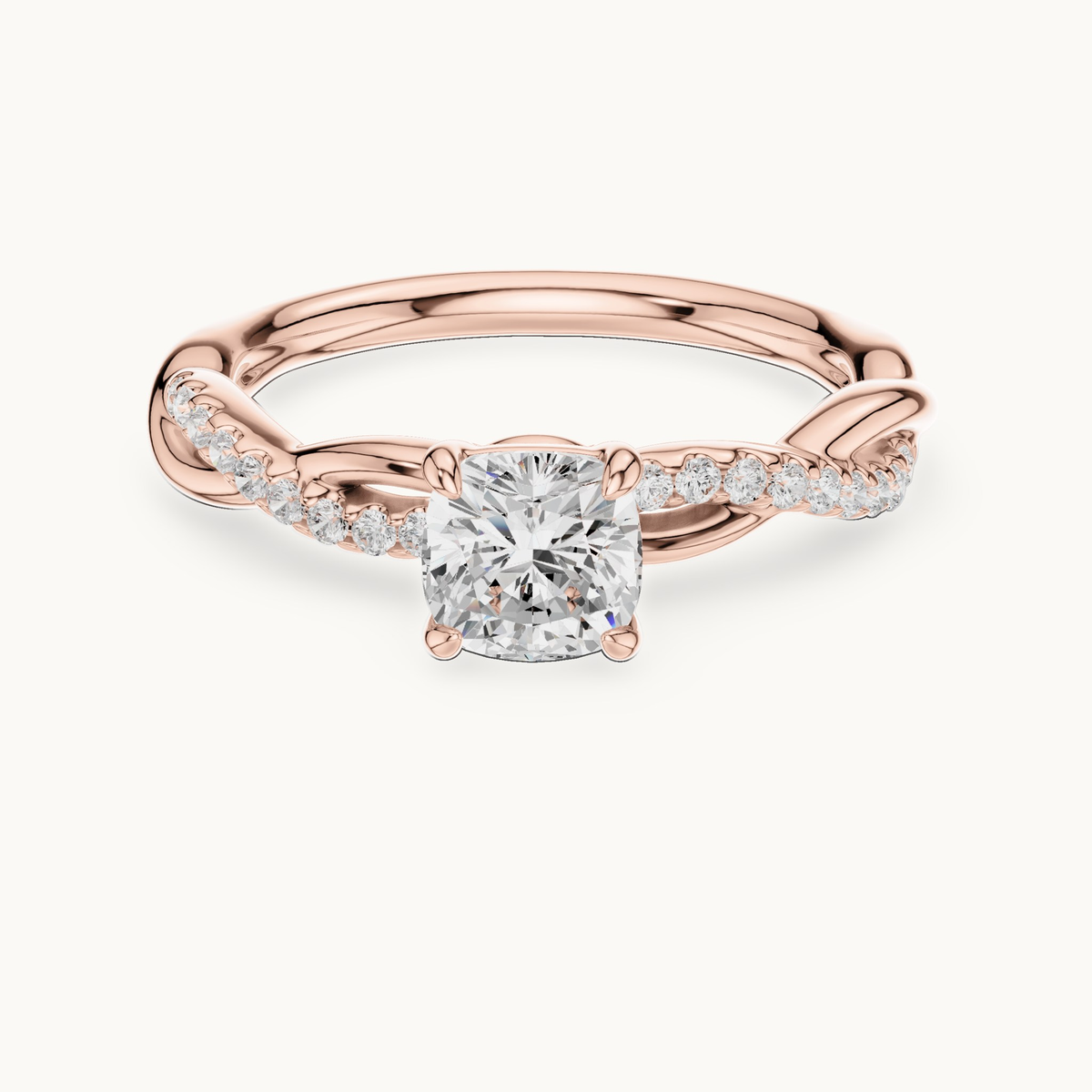 Cushion-cut lab-grown diamond twisted pavé engagement ring in 14K rose gold, 0.84 CT TW, view 4