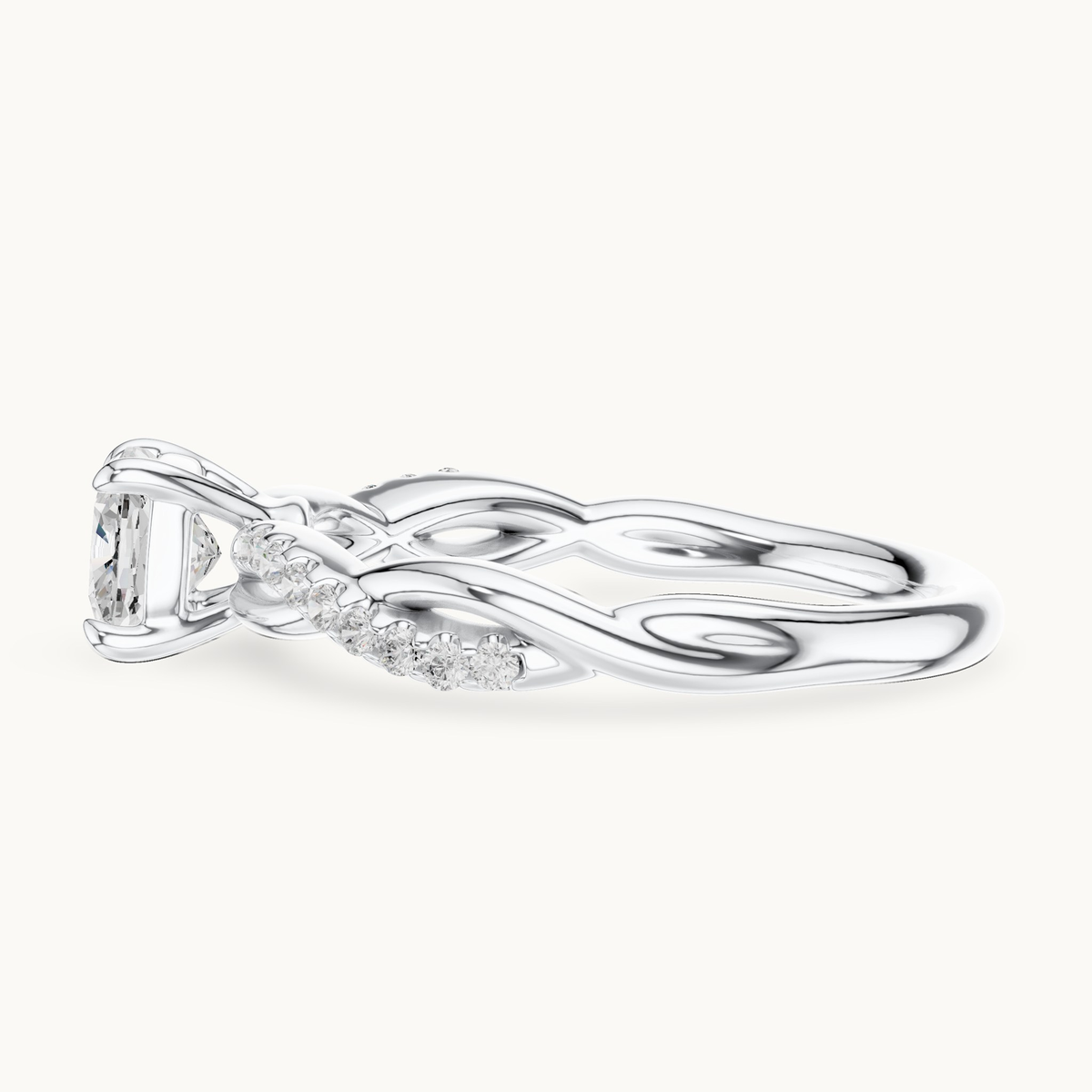 Cushion-cut lab-grown diamond twisted pavé engagement ring in 14K white gold, 0.84 CT TW, view 3
