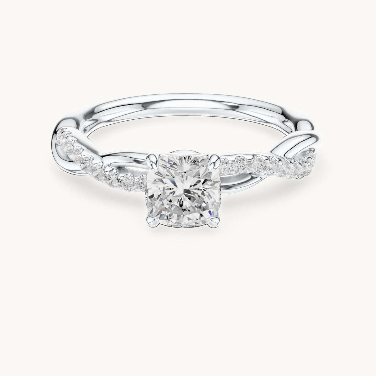 Cushion-cut lab-grown diamond twisted pavé engagement ring in 14K white gold, 0.84 CT TW, view 4