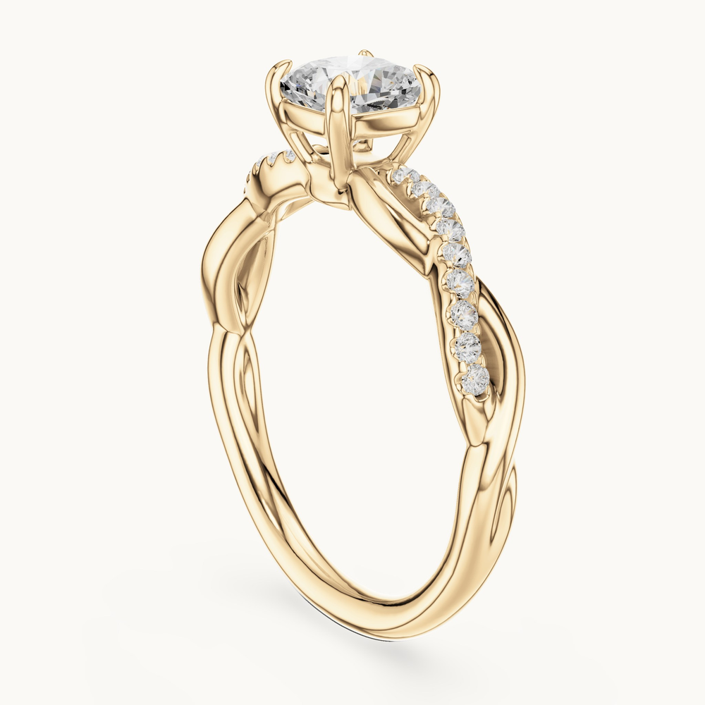Cushion-cut lab-grown diamond twisted pavé engagement ring in 14K yellow gold, 0.84 CT TW, view 1