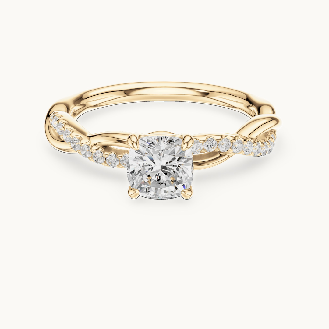 Cushion-cut lab-grown diamond twisted pavé engagement ring in 14K yellow gold, 0.84 CT TW, view 4