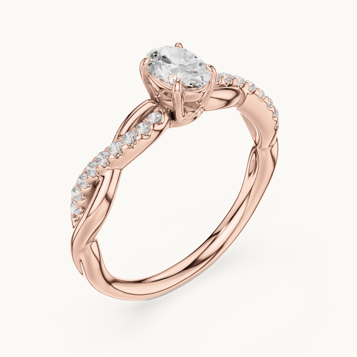 Oval lab-grown diamond twisted pavé engagement ring in 14K rose gold, 0.50 CT TW, view 2
