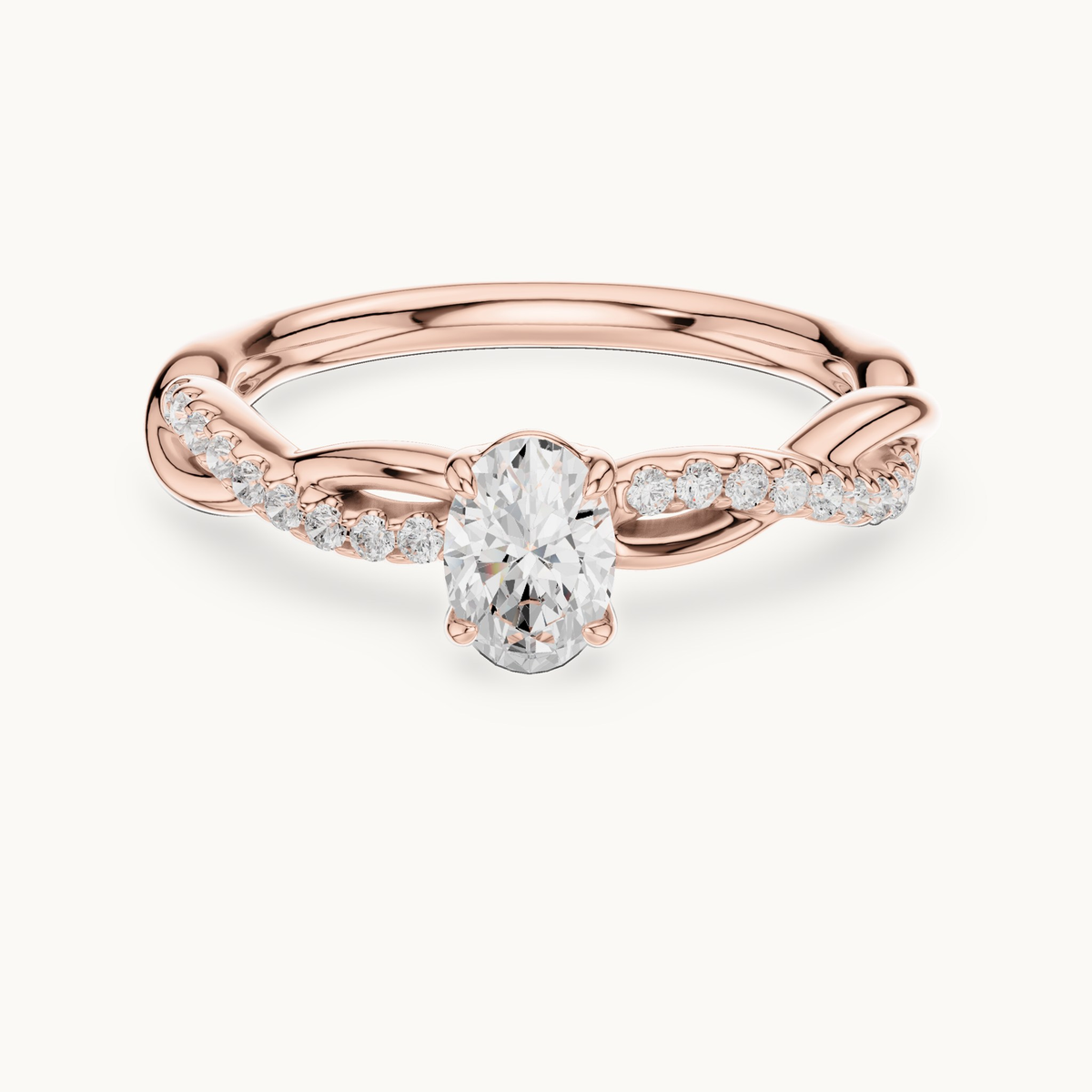 Oval lab-grown diamond twisted pavé engagement ring in 14K rose gold, 0.50 CT TW, view 4