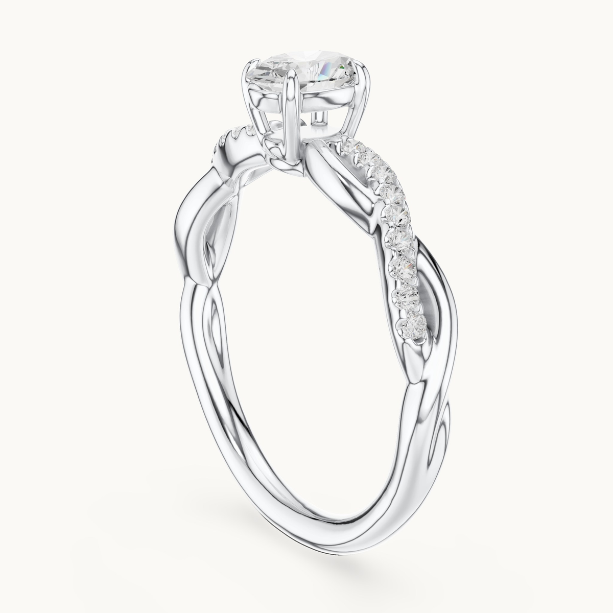 Oval lab-grown diamond twisted pavé engagement ring in 14K white gold, 0.50 CT TW, view 1