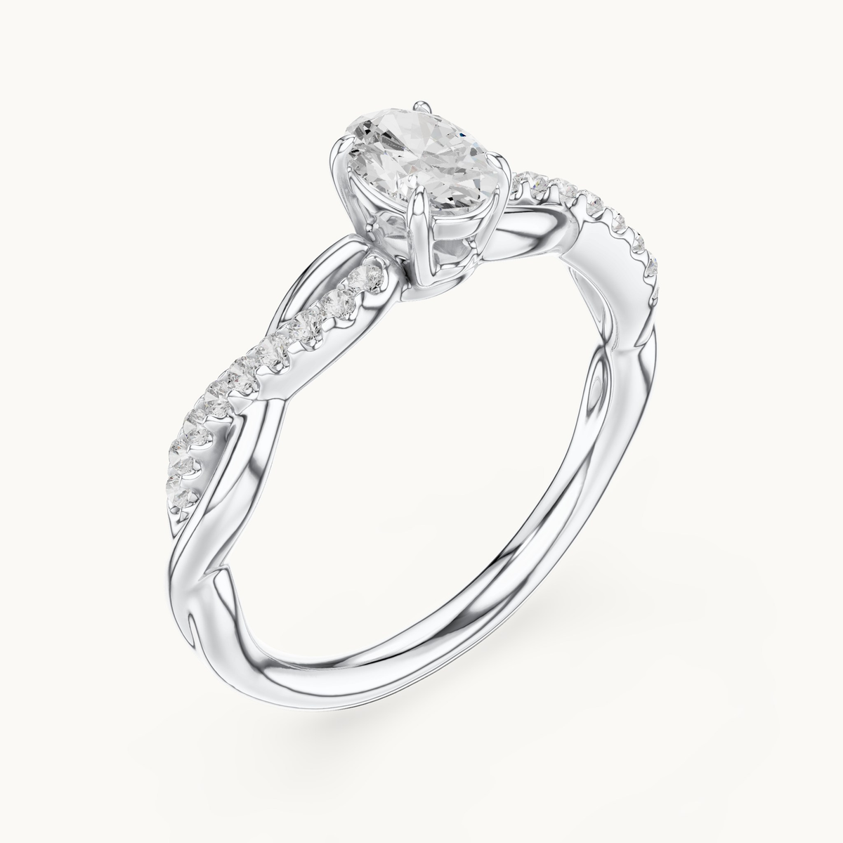 Oval lab-grown diamond twisted pavé engagement ring in 14K white gold, 0.50 CT TW, view 2