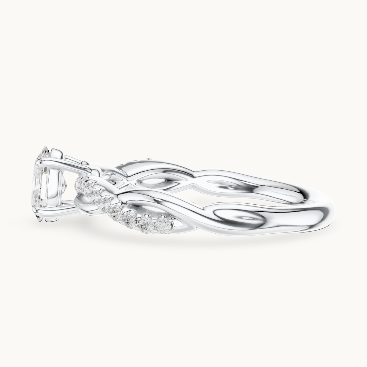 Oval lab-grown diamond twisted pavé engagement ring in 14K white gold, 0.50 CT TW, view 3