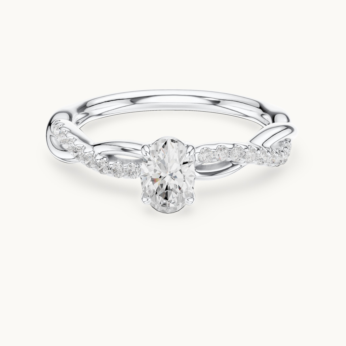 Oval lab-grown diamond twisted pavé engagement ring in 14K white gold, 0.50 CT TW, view 4