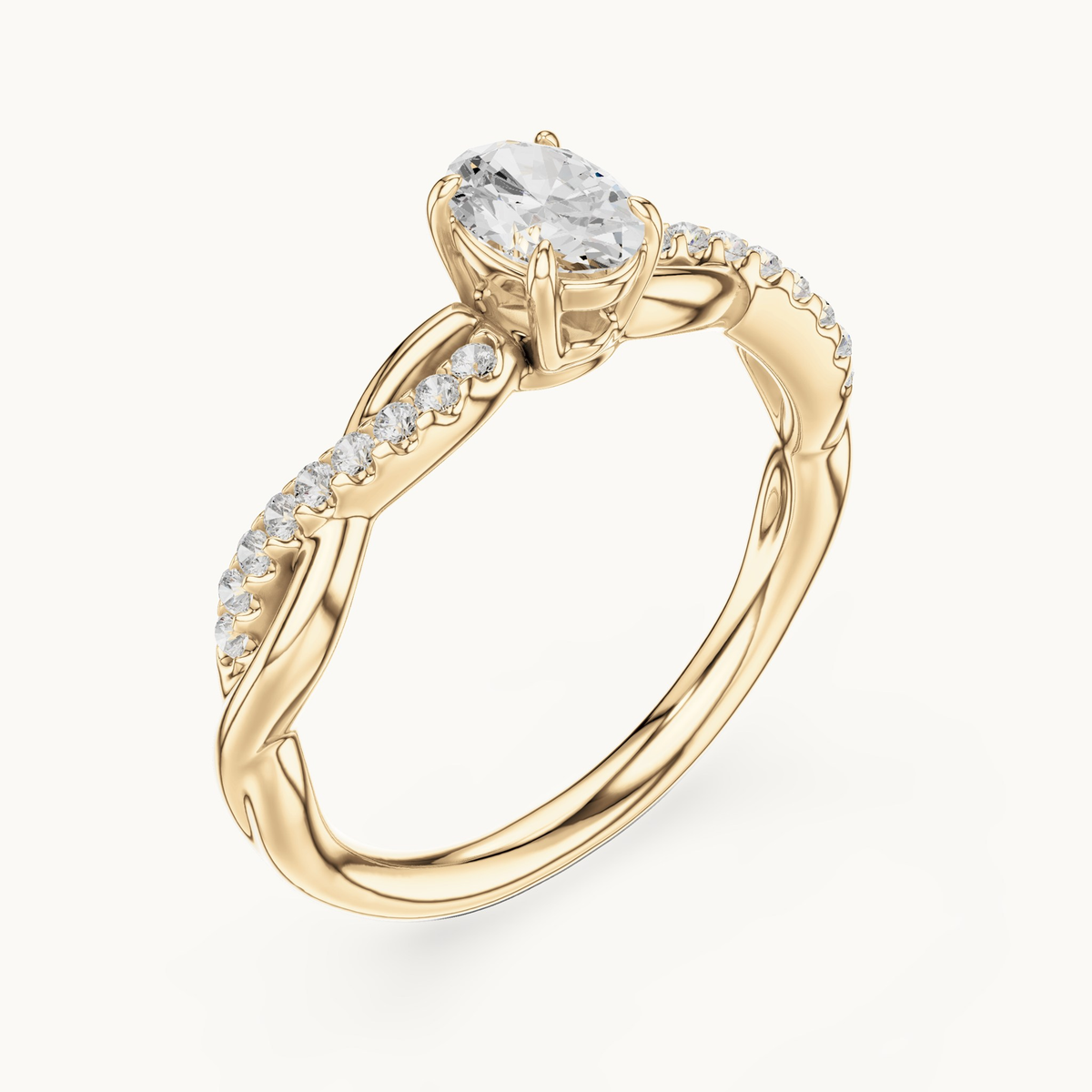 Oval lab-grown diamond twisted pavé engagement ring in 14K yellow gold, 0.50 CT TW, view 2