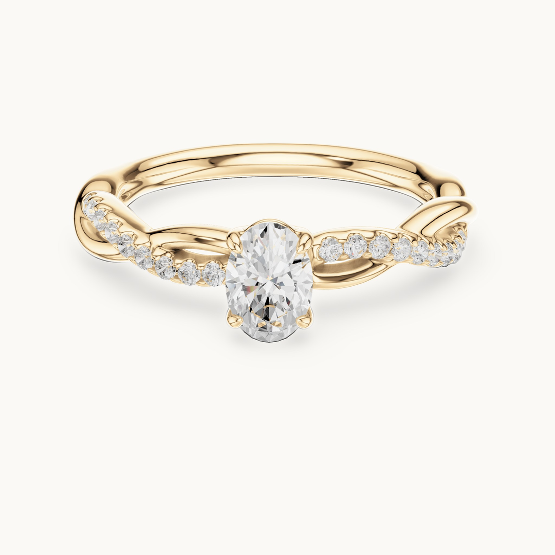Oval lab-grown diamond twisted pavé engagement ring in 14K yellow gold, 0.50 CT TW, view 4
