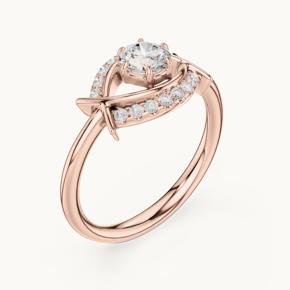 Round lab-grown diamond eye motif ring in rose gold, 0.64 CT TW, view 2